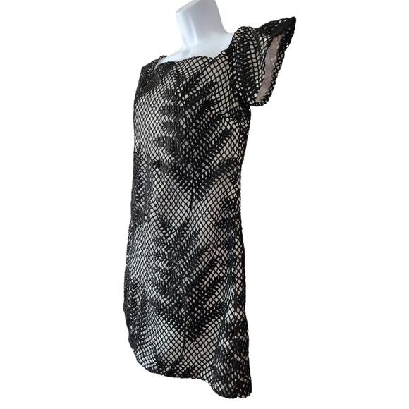 Hutch Off the Shoulder Cap Sleeve Dress – Black Mesh Leaf Overlay Size 6 - Picture 6 of 10